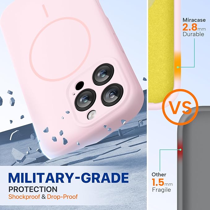 Miracase Magnetic for iPhone 16 Pro Max Case, [Soft Anti-Scratch Microfiber Lining], Compatible with MagSafe, Liquid Silicone Case Shockproof Drop Protection Phone Case for 16 ProMax,Sand Pink