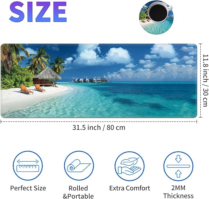 Large Mouse Pad, Desk Mat, XL Gaming Keyboard Mat, Non-Slip Rubber Base, Full Extended Mousepad for Gaming Office Home, 31.5 X 11.8 Inch, Beach Sand