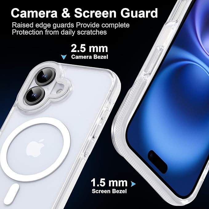 Magnetic Case for iPhone 16 [10Ft Military-Grade Protection] Compatible with MagSafe Shockproof Slim Thin Cover 6.1 inch 16 Phone Case,Clear White