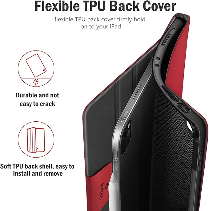 Antbox Case for iPad Pro 11 inch 4th Generation (2022)/3rd/2nd/1st Gen Vegan Leather with Pencil Holder Auto Sleep/Wake Function iPad Pro 11 Cover (Red)