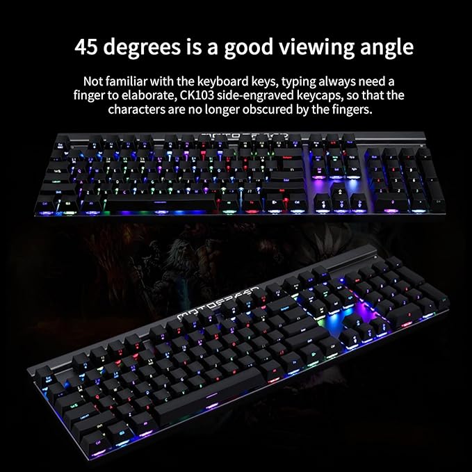 MOTOSPEED CK103 RGB LED Backlit Wired Mechanical Gaming Keyboard, 103 Keys Hot-Swap Mechanical Keyboard w/Aluminum Base, Upgraded Socket and Noise Absorbing Foams, Soft Tactile Blue Switch