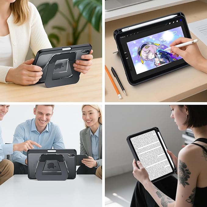 Case for iPad mini6/7,Dual Multi-Angle Adjustable Kickstand Protective Case with Built-in Pencil Holder,Hard Backplate,Black