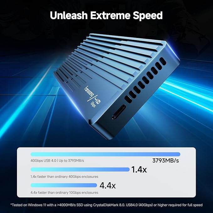 fanxiang 40Gbps M.2 NVMe SSD Enclosure with Cooling Fan, Compatible with USB4/3.2/3.1/3.0, Thunderbolt 3/4, USB Adapter/Reader, Supports M Key and Size 2230/2242/2260/2280 SSDs, MP400