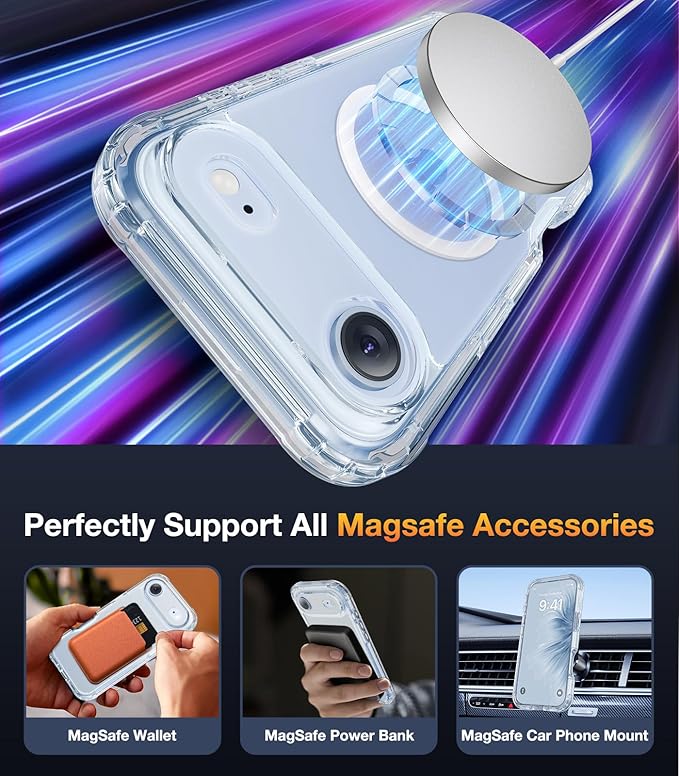 Diaclara Magnetic Designed for iPhone Air Case Full Body Bumper,[Compatible with MagSafe] Military Drop Proof Cover with Built-in Touch Sensitive Anti-Scratch Screen Protector for iPhone 17 Air Clear