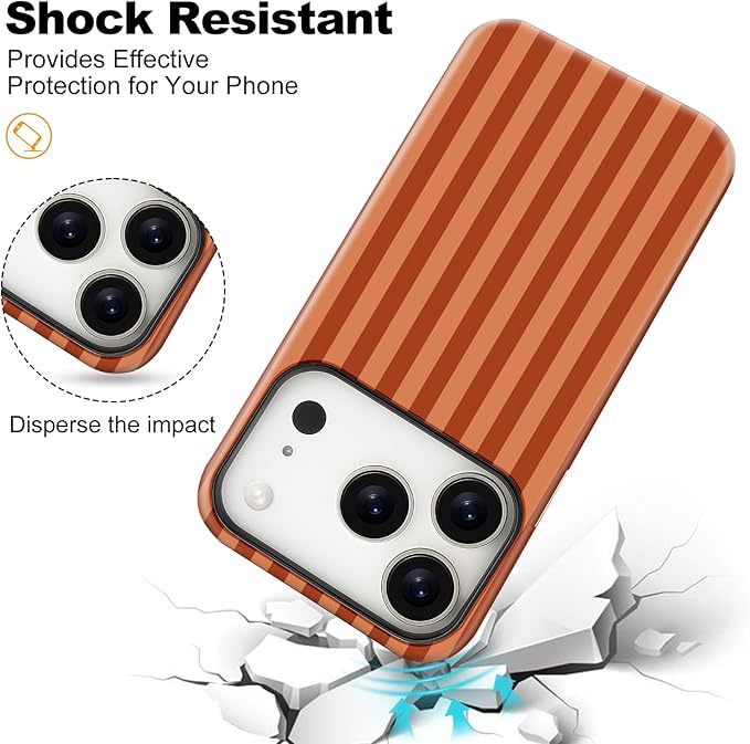Magnetic for iPhone 17 Pro Max Case Cute Stripes Phone Case, Shockproof Slim TPU and Hard PC Protective Phone Cover Compatible with MagSafe Designed for Women Girls, Deep Brown