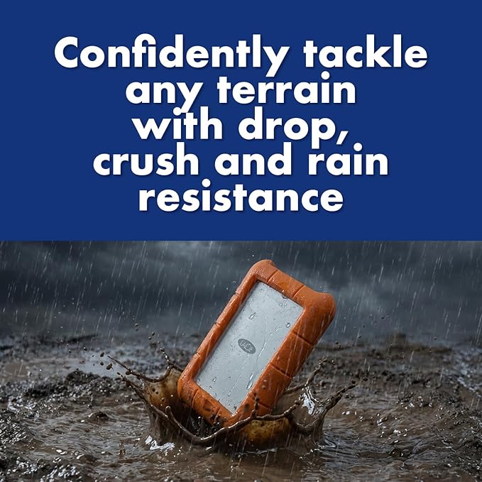 LaCie Rugged USB-C 2TB External Hard Drive Portable HDD – USB 3.0 compatible, Drop Shock Dust Rain Resistant, for Mac and PC Computer Desktop Workstation Laptop, 1 Month Adobe CC (STFR2000800)
