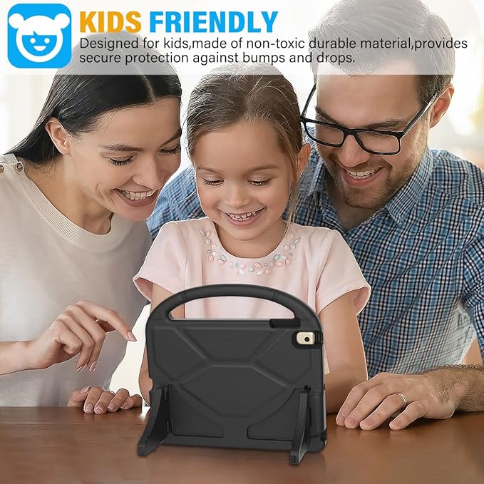 SUPLIK Kids Case for iPad 5th/6th Generation(9.7 inch, 2017/2018), iPad Air 2/1 & Pro 9.7 Case with Screen Protector, Durable Protective Cover with Handle Stand for Apple iPad 5/6 Gen, Black