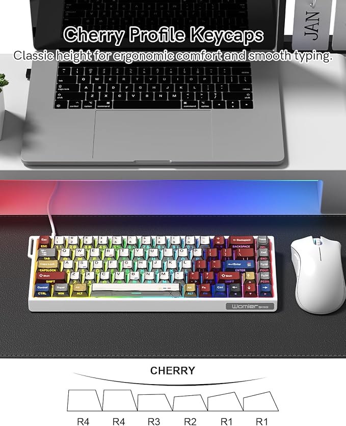 SK68 65% Gaming Keyboard, Wired Backlit Mini Keyboard w/100% Hot-Swap Socket 68 Keys Aluminum Gaming Wired Keyboard for PC Laptop Game