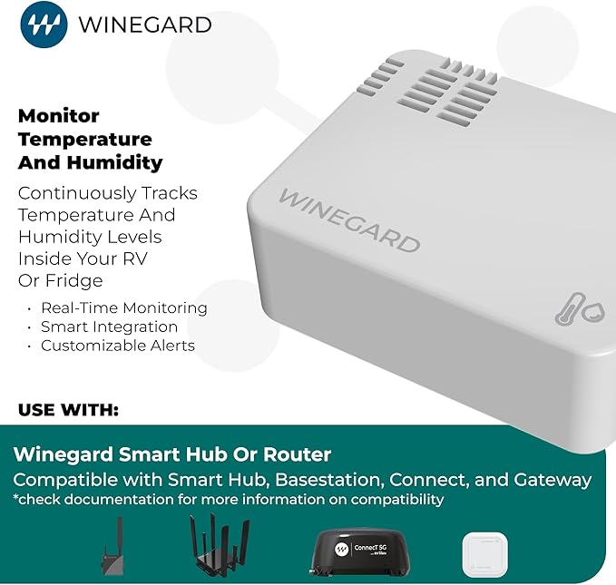 Winegard HS‑TMP1 Temperature & Humidity Sensor - Smart RV Halo Indoor Climate Monitor - Bluetooth - Battery Powered Sensor - White