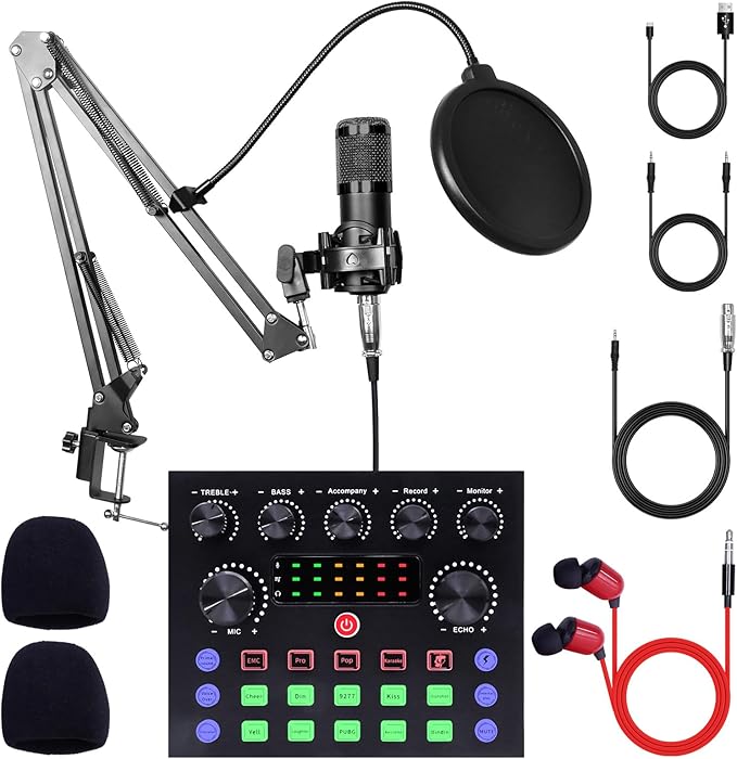 Podcast Equipment, Podcast Equipment Bundle with BM-800 Microphone & V8s Sound Card, Recording Studio Equipment for Singing, Gaming, Live Streaming and YouTube Tiktok