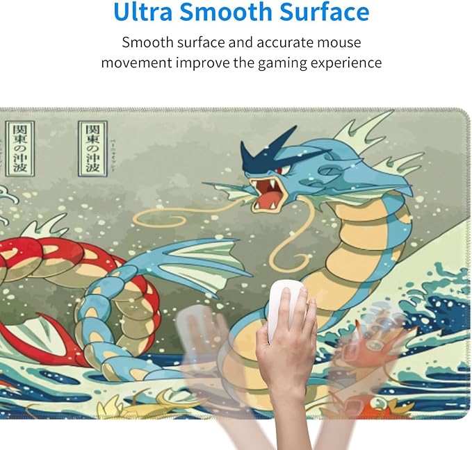 Large Gaming Mouse Pad,Japanese Ukiyoe Anime Dragon Mousepad,Stitched Edges,Non-Slip Rubber Base,Long Extended Desk Mouse Mat(31.5"x12")