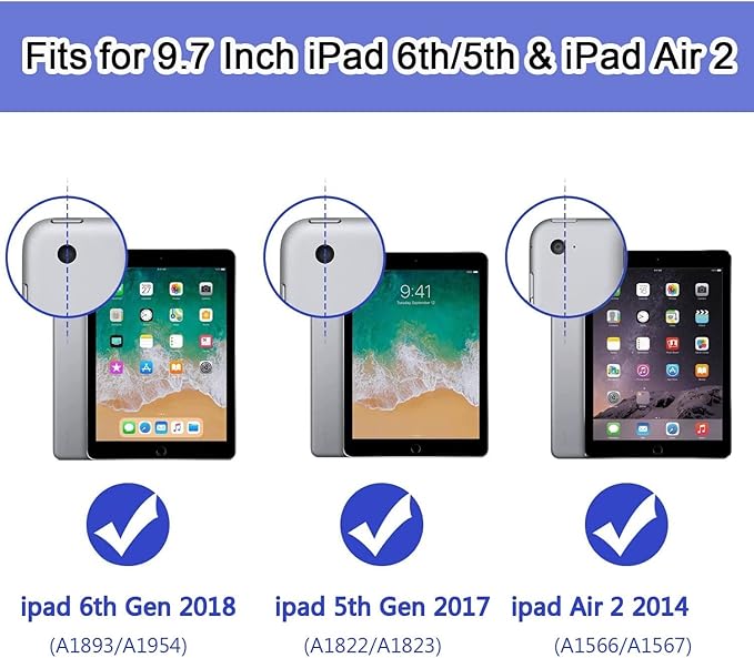 BMOUO Kids Case for iPad 5th/6th Generation, iPad 9.7 2018/2017 Case with Screen Protector, Shockproof iPad Air 2 Case with Handle Stand, Light Purple
