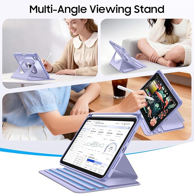 Fintie 360 Degree Rotating Case for iPad mini 7 (A17 Pro, 7th Generation) 2024 / iPad mini 6 (6th Gen) 8.3 Inch - Swiveling Protective Stand Clear Back Cover with Pencil Holder (Purple)