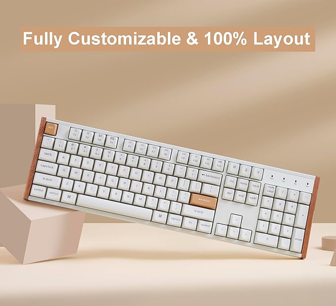 Keychron K10 HE QMK Wireless Gaming Custom Mechanical Keyboard, 2.4 GHz/Bluetooth/Wired Full-Size Hot-Swappable Programmable RGB Backlit Gateron Magnetic Switches for Mac Windows, Wood Frame-White