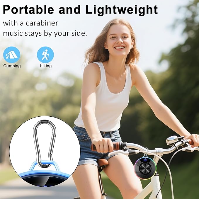 Bluetooth Speaker, Shower Speaker Portable with Hook, IPX7 Waterproof Bluetooth Speakers with Suction Cup, Digital/Time Display, Crystal Sound, Small Wireless Speakers for Outdoor Bathroom Gifts,Black