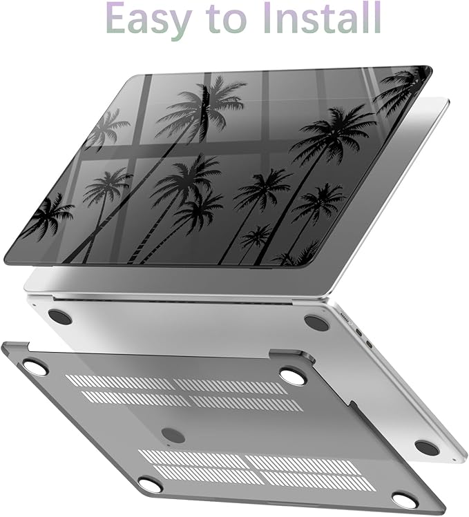 Compatible with MacBook Pro 13 inch Case M2 2025, 2024-2016 A2338 M1 A2251 A2289 A2159 A1989 A1708 A1706, Black Palm Tree Protective Hard Shell Clear Black Cover for Mac Pro 13