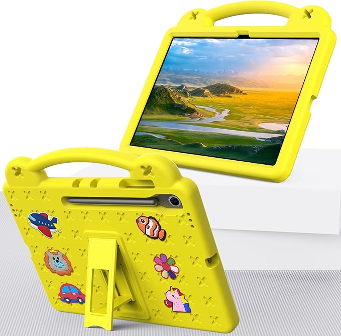 AKABEILA Compatible with Samsung Galaxy Tab A11 2025 Tablet Case, Kids Friendly Universal Lightweight Shockproof Protective Case with Shoulder Strap & Stand Handle Yellow