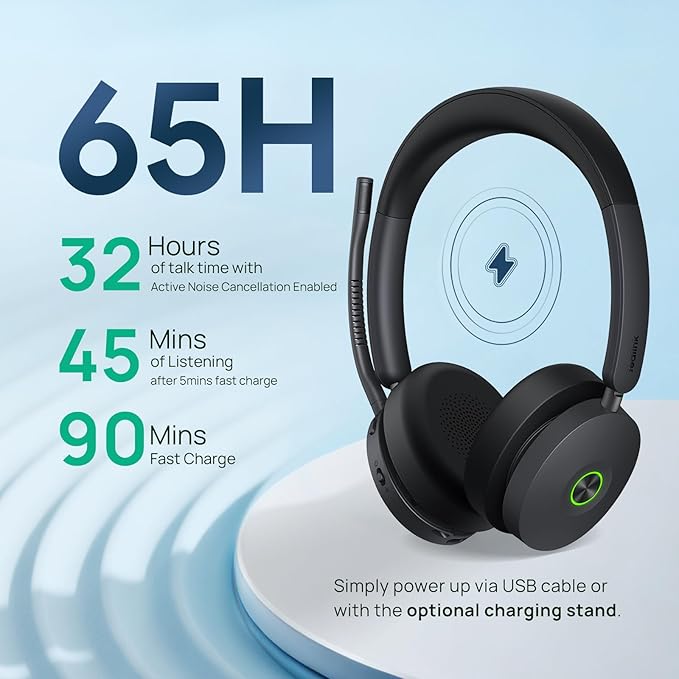 Yealink BH74 ANC Bluetooth Headset with Microphone for Hybrid Work, Microsoft Teams Premium Open Ofﬁce Certified Headsets with 6-mics Active Noise Cancellation, Zoom Certified, 65H Battery