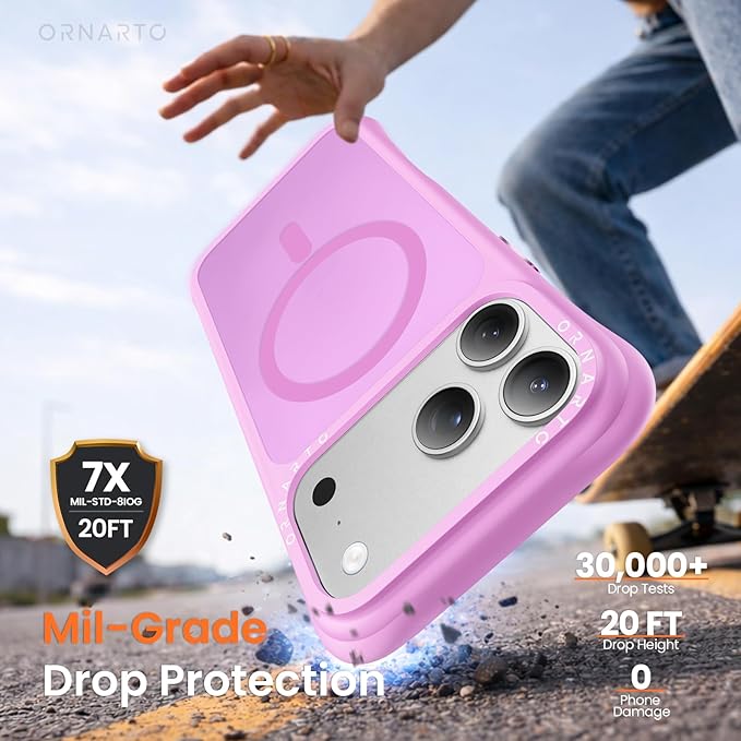 ORNARTO Magnetic for iPhone 17 Pro Max Case, 20FT Military-Grade Drop Protection, Compatible with MagSafe, Slim Shockproof Translucent Matte Phone Case for iPhone 17 Pro Max 6.9", Cherry Blossom