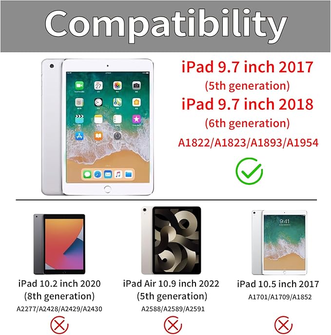 Lovmooful Compatible for iPad 5/6 (9.7-Inch,2018/2017 Model,6th/5th Generation) Case with Pencil Holder Cute Striped with Aesthetic Design Soft TPU Trifold Stand Protective-Green