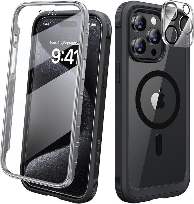 Diaclara Designed for iPhone 15 Pro Max Case, Full Body Rugged with Built-in Touch Sensitive Anti-Scratch Screen Protector, Soft TPU Bumper Case for iPhone 15 ProMax 6.7", Black
