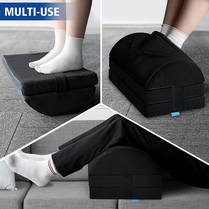 KAYFIA Foot Rest for Under Desk at Work XXL(20in) with 3 Adjustable Heights，Foot Stool with Supportive Gel Foam, Warmer Feet Pocket Footrest for Office Gaming Chair, for Leg Support -Black