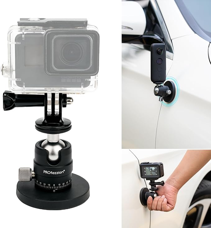 PROfezzion Magnetic Mount for GoPro, Strong Manget Base with Detachable 360° Rotation Ball Head for GoPro Hero 13/12/11/10/9/8/7/6, Insta360 X5/X4/X3/Ace/Ace Pro, DJI Osmo Action 5/4/3 Action Cameras