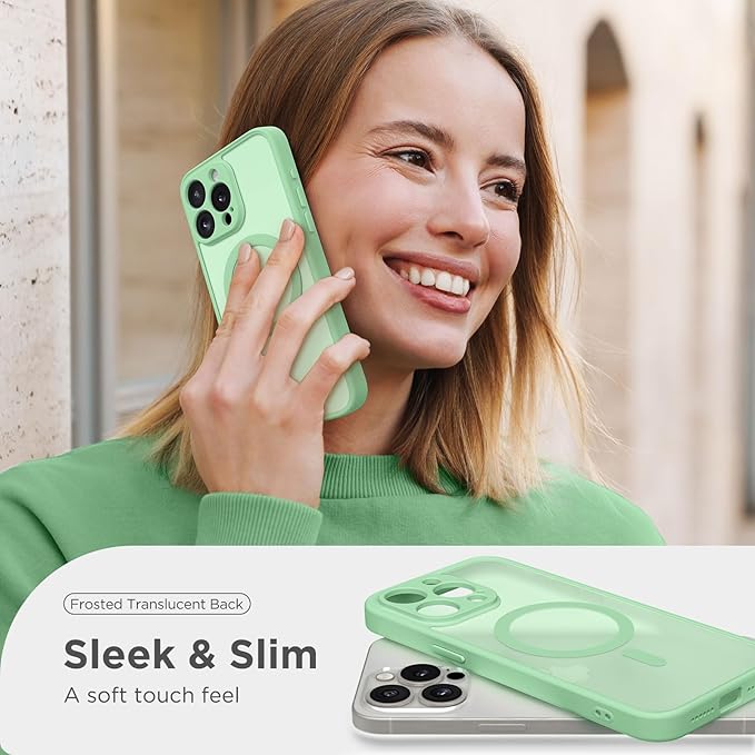 CAPRARO Magnetic for iPhone 15 Pro Max Case, [Compatible with MagSafe] [Full Camera Protection] [14FT Drop Protection] Shockproof Protective Slim Translucent Phone Case, Bamboo Green