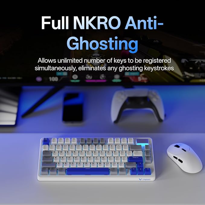Rapoo V700DIY-75 Wireless Mechanical Keyboard, BT5.0 + 2.4GHz, Hot Swappable Custom Gaming Keyboard, Speed Silver Linear Switch, 16.8M Per-Key RGB, Gasket Mount, Creamy Sound, Full NKRO Anti-Ghosting