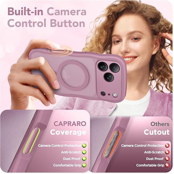 CAPRARO Magnetic for iPhone 17 Pro Case for Women Girls, Upgraded [Full Camera Protection] [Compatible with MagSafe] Cute Wave Translucent Matte Phone Case for iPhone 17 Pro, Black Currant
