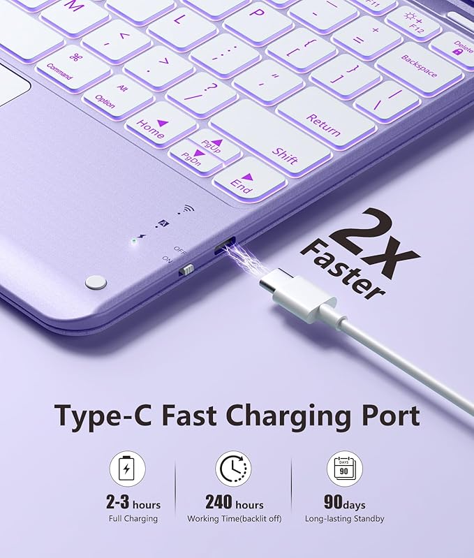 Harvopu for iPad Air 13 Inch & Pro 12.9 Case with Keyboard - Multi-Touch Trackpad, 7 Colors Backlit, Detachable Keyboard Cover for iPad Pro 12.9 (6th, 5th, 4th, 3rd gen), Air 13 M4/M3/M2 (Purple)