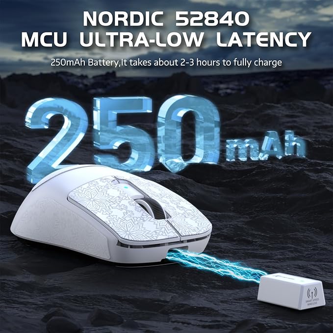 ATTACK SHARK R6 Wireless Gaming Mouse, Tri-Mode Connection, 39 Grams Superlight, PAW3950 42K DPI Sensor, 8K Polling Rate, MCU Nodic 52840, 7 Programmable Buttons, for PC/Mac/Linux/PS - White & Sticker