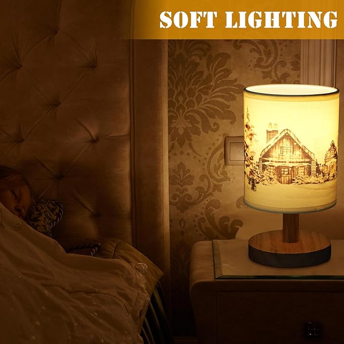 VIHOSE Christmas Table Lamp Indoor Vintage Lamp Shades Small Christmas Lamp Shade Linen Fabric Nightstand Shade Lamp Santa Night Light Christmas Desk Decorations for Bedroom Home Decor