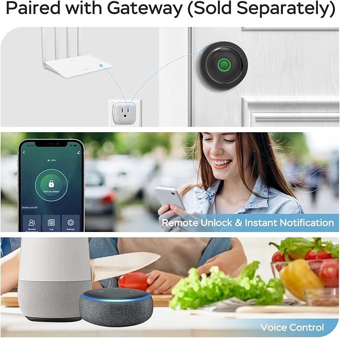 GeekTale Fingerprint Door Lock for Bedrooms, Fingerprint Door Knob with Lock, Smart Door Lock, App Control, Back-up Keys, Thumbprint Door Knob for Bedrooms, Office, Apartment