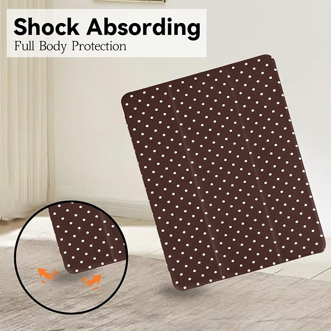 Lovmooful Compatible for iPad 9/8/7 (10.2-Inch,2021/2020/2019 Model,9th/8th/7th Generation) Case with Pencil Holder Cute Polka Dot with Aesthetic Design Soft TPU Trifold Stand Protective-Brown