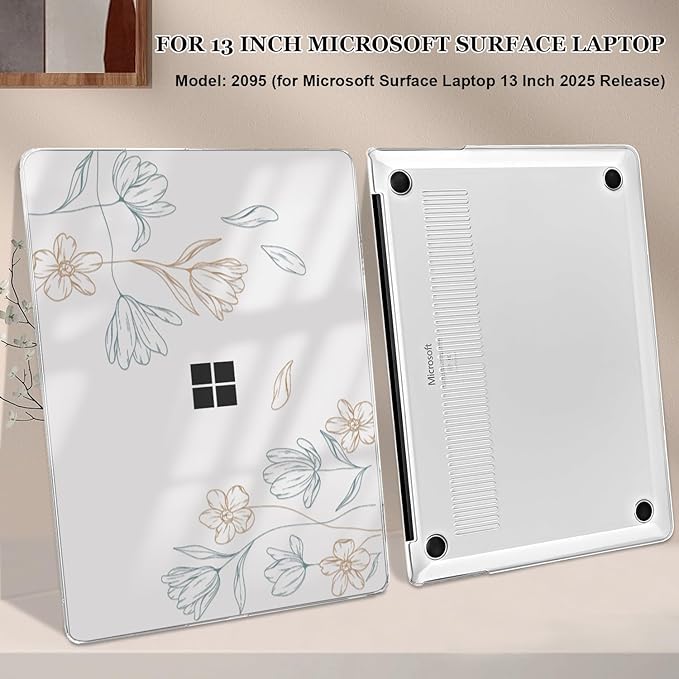 Slim Protective Case for Microsoft Surface Laptop 13 inch Copilot+ PC 2025 Release (Model 2095), Lightweight Anti-Scratch Printed Pattern Plastic Hard Shell Case Cover, Line Flower