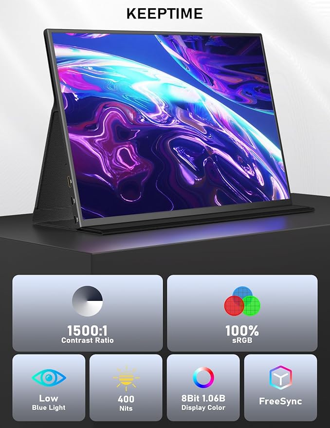 KEEPTIME 4K Portable Monitor 13.4" 3840 x 2400 UHD USB-C HDMI Laptop Monitor, 100% sRGB IPS Computer Gaming Display HDR Travel Monitor w/Speakers for Laptop Xbox PS5 Switch PC Phone