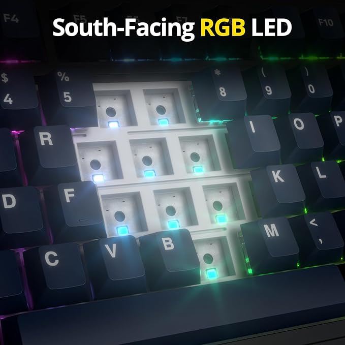 surmen M75 75% Wireless Creamy Keyboard with Gasket, Pre-lubed Triple Mode Bluetooth Mechanical Gaming Keyboard BT5.0/2.4Ghz/USB with Sound Absorbing Pads Hot-Swap(Deep Sea)