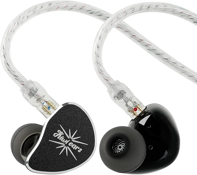 Linsoul Kiwi Ears Belle 10mm DLC Dynamic Driver in-Ear Monitor, HiFi Wired Earbuds with Dual Silver-Plated Cables, Professional IEM for Stage Performance/Gaming/Music Production (with MIC, Black)