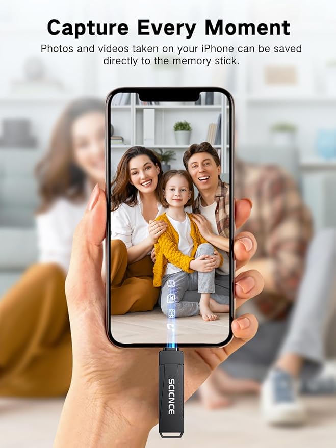 256GB Phone Flash Drive Photo Stick, USB Memory Stick for Photo Video Backup & Storage, No APP Required, Compatible with iPhone iPad Android PC, Space Gray