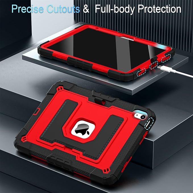 for iPad (A16) 11th 11 Inch/10th Generation 10.9 Inch 2025/2022 iPad Case 10th Generation with Shoulder Strap/Pencil Holder,Shockproof Cover for i Pad 11th/10th,Black Red