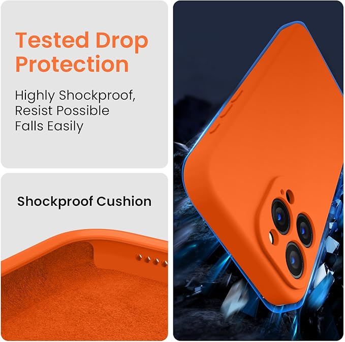 FireNova Designed for iPhone 15 Pro Case, Silicone Upgraded [Camera Protection] Phone Case with [2 Screen Protectors], Soft Anti-Scratch Microfiber Lining Inside, 6.1 inch, Neon Orange