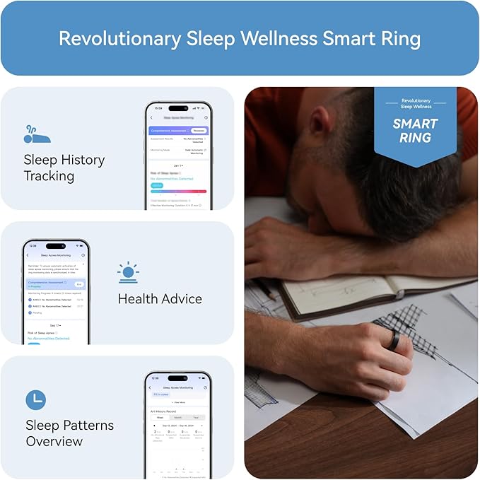 RingConn Gen 2, World’s First Smart Ring with Sleep Apnea Monitoring, No APP Subscription, 12-Day Battery Life, Stress/Heart Rate/Women's Health Tracker, Android & iOS Compatible (Black, Size 7)
