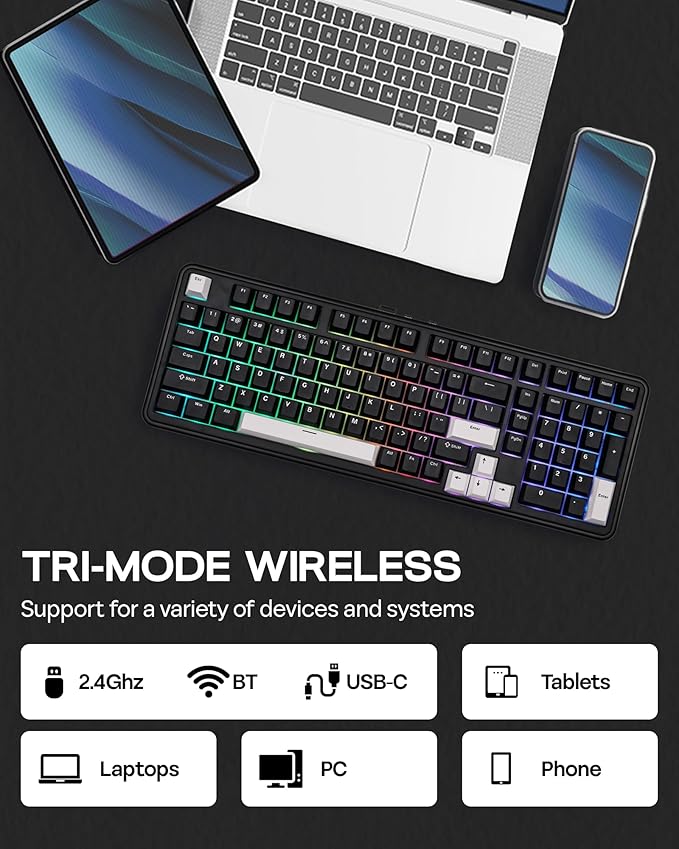 EPOMAKER TH99 Tri-Mode Wireless Mechanical Keyboard with 8000mAh Battery, Hot Swappable Custom RGB Gaming Keyboard with Numpad, Gasket Creamy for PC/Mac/Office (Black, Creamy Jade)