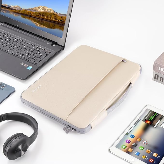 DOMISO 14 inch Laptop Case Sleeve Protective Cover Compatible with 15 inch MacBook Air M4 M3 M2,MacBook Pro,14-15 inch HP Dell ASUS Lenovo Chromebook,Waterproof Computer Cases Bag with Handle,Beige