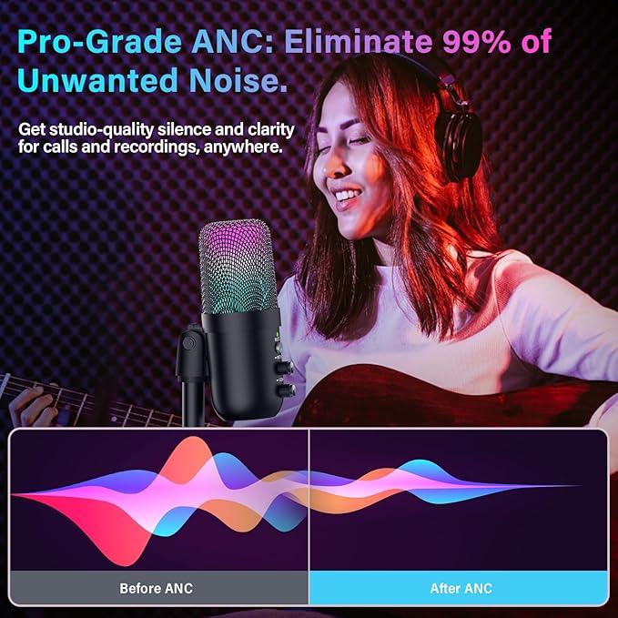 USB Microphone, Computer Condenser Mic with Noise Cancellation, Echo Mode, RGB Lighting, Mute Button, Plug & Play Gaming Mic for PC, Mac, PS5, Streaming, Recording, Podcasting & Online Meetings
