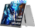 WUAWE 120Hz Portable Monitor, 100% sRGB 16 Inch Portable Gaming Monitor with Built-in Stand, HDR and Freensync, External USB C Monitor for Laptop, PC, Phone, Switch and PS5 (Silver)