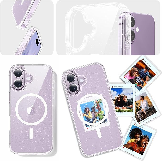 toushion 3 in 1 for iPhone 17 Case Clear Glitter,Fits MagSafe, Not Yellowing, Screen Protector*1 Camera Lens Protector*1, Military-Grade Protection for Phone Cover 6.3 inch