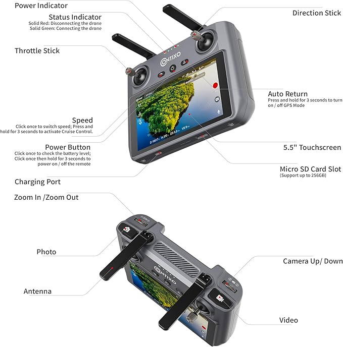 Contixo Drone for Adults, 4K Camera, 2-Axis Gimbal & EIS, Obstacle Avoidance, 5.5" Touch Screen Remote, GPS & Optical Flow, Brushless Motor, 4 Miles Flight & FPV Transmission, 42 * 4 Min Flight Time