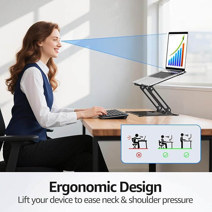 Urmust Laptop Notebook Stand Holder Adjustable Laptop Stand Portable Computer Riser Compatible with MacBook Air Pro HP Dell XPS Lenovo All Laptops 10-15.6"(Black)